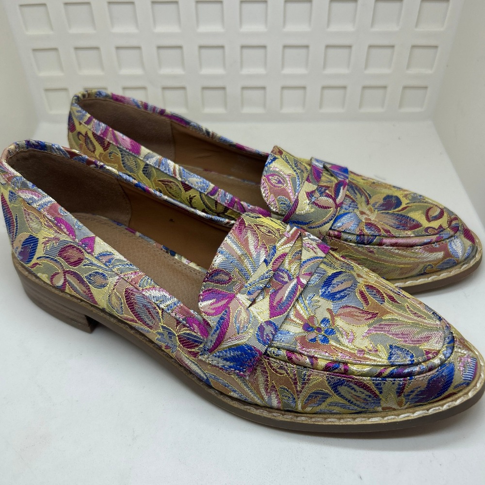 ASOS DESIGN Floral Jacquard Brocade Penny Loafers Multi Color‎ Metallic Size 6